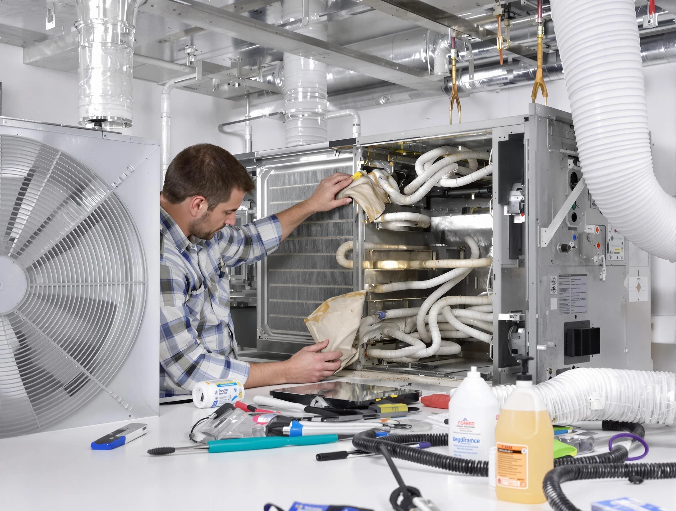 Fairview Air Duct Cleaning specialist performing precision AC coil cleaning in Fairview