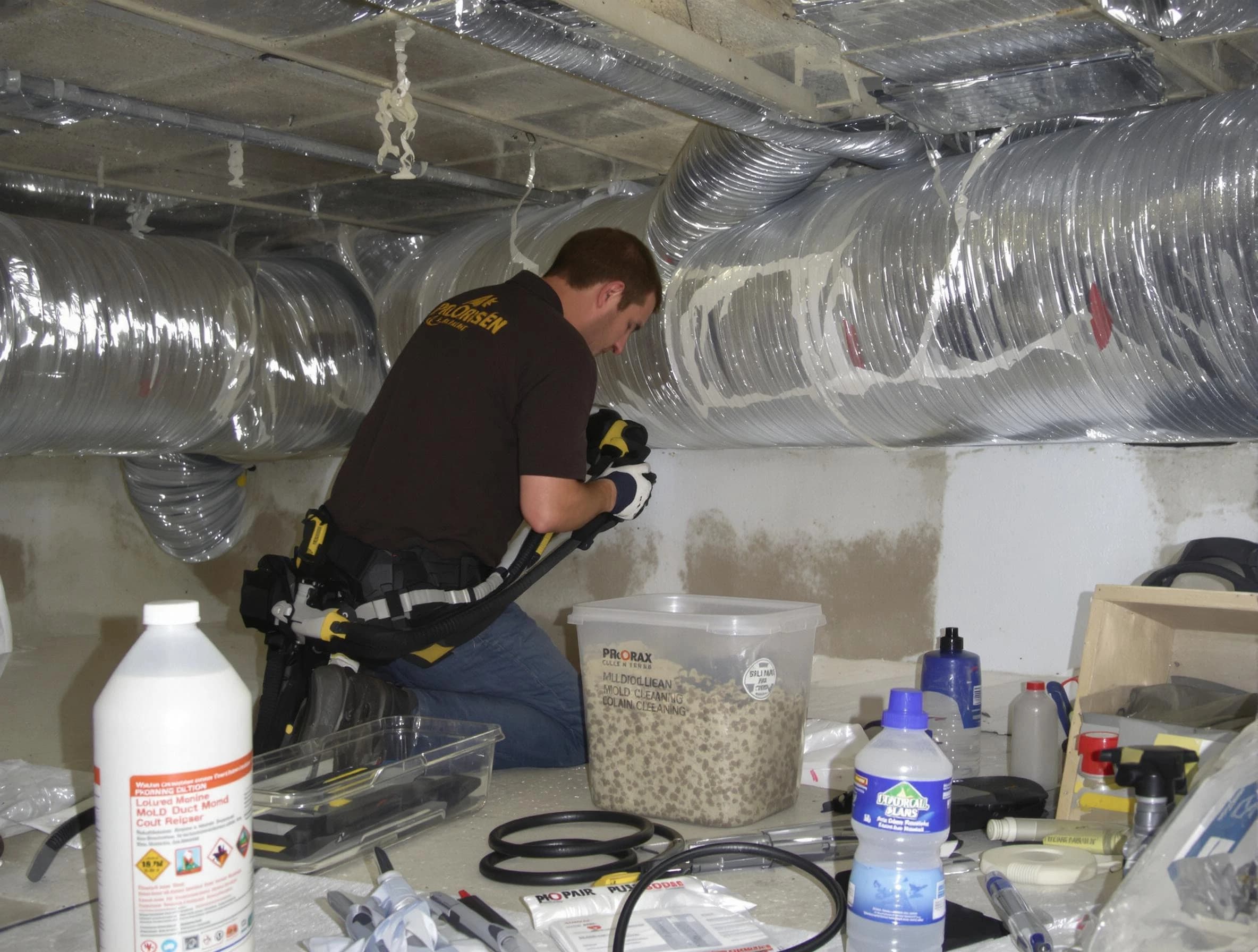 Fairview Air Duct Cleaning specialist performing professional mold removal from air ducts in Fairview