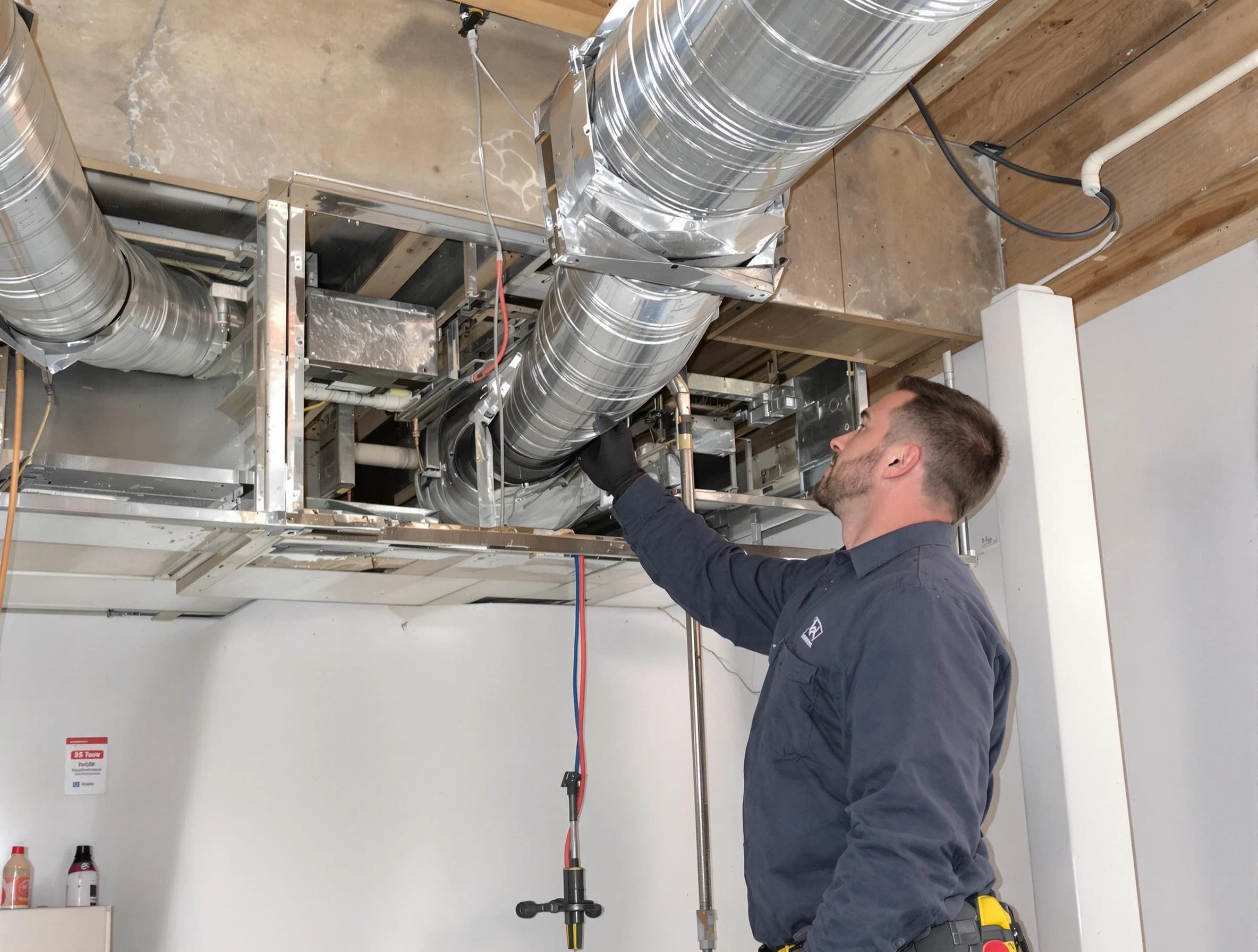 Fairview Air Duct Cleaning technician performing professional air duct repair using specialized tools in Fairview