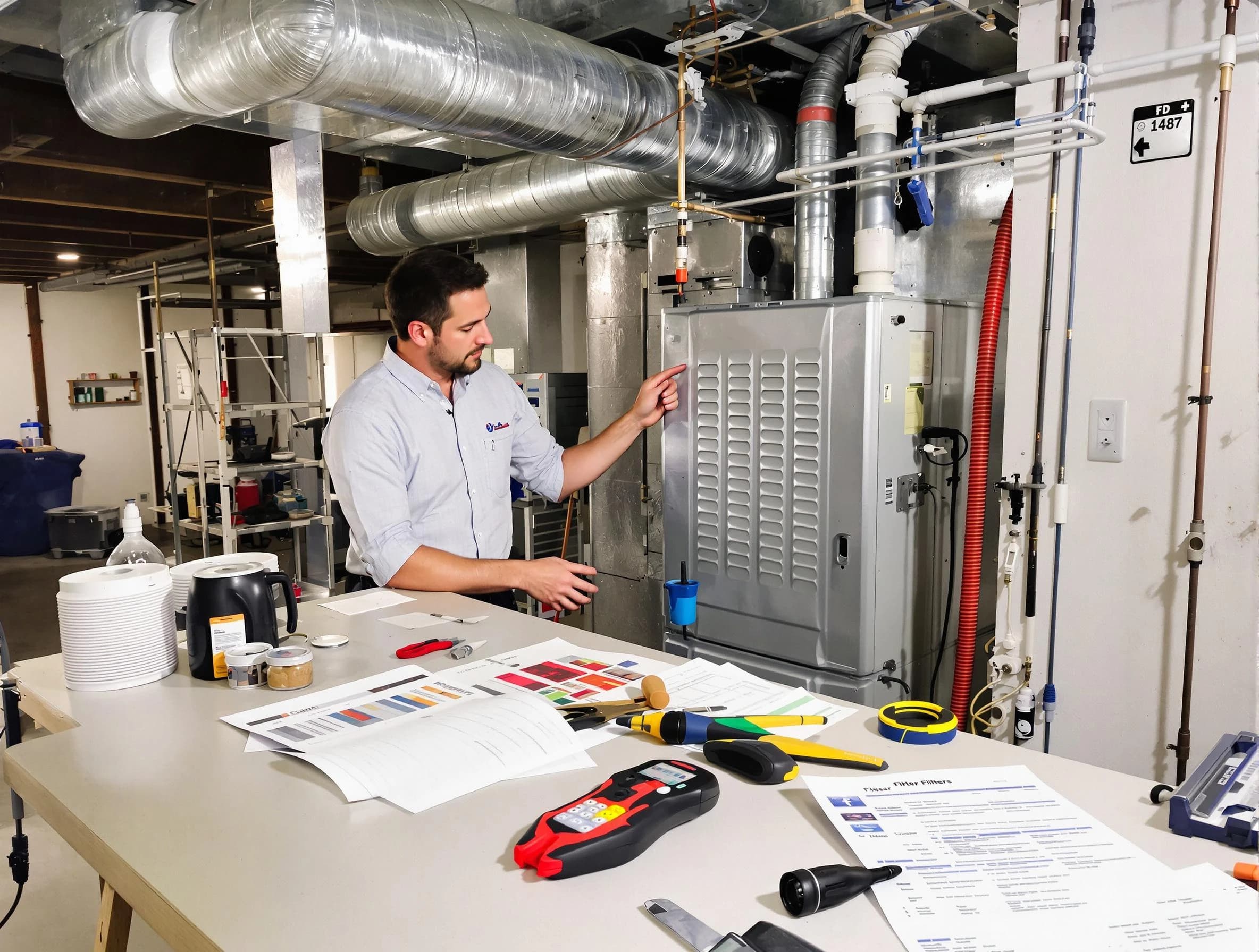 Fairview Air Duct Cleaning inspector conducting detailed filter system evaluation using professional diagnostic tools in Fairview