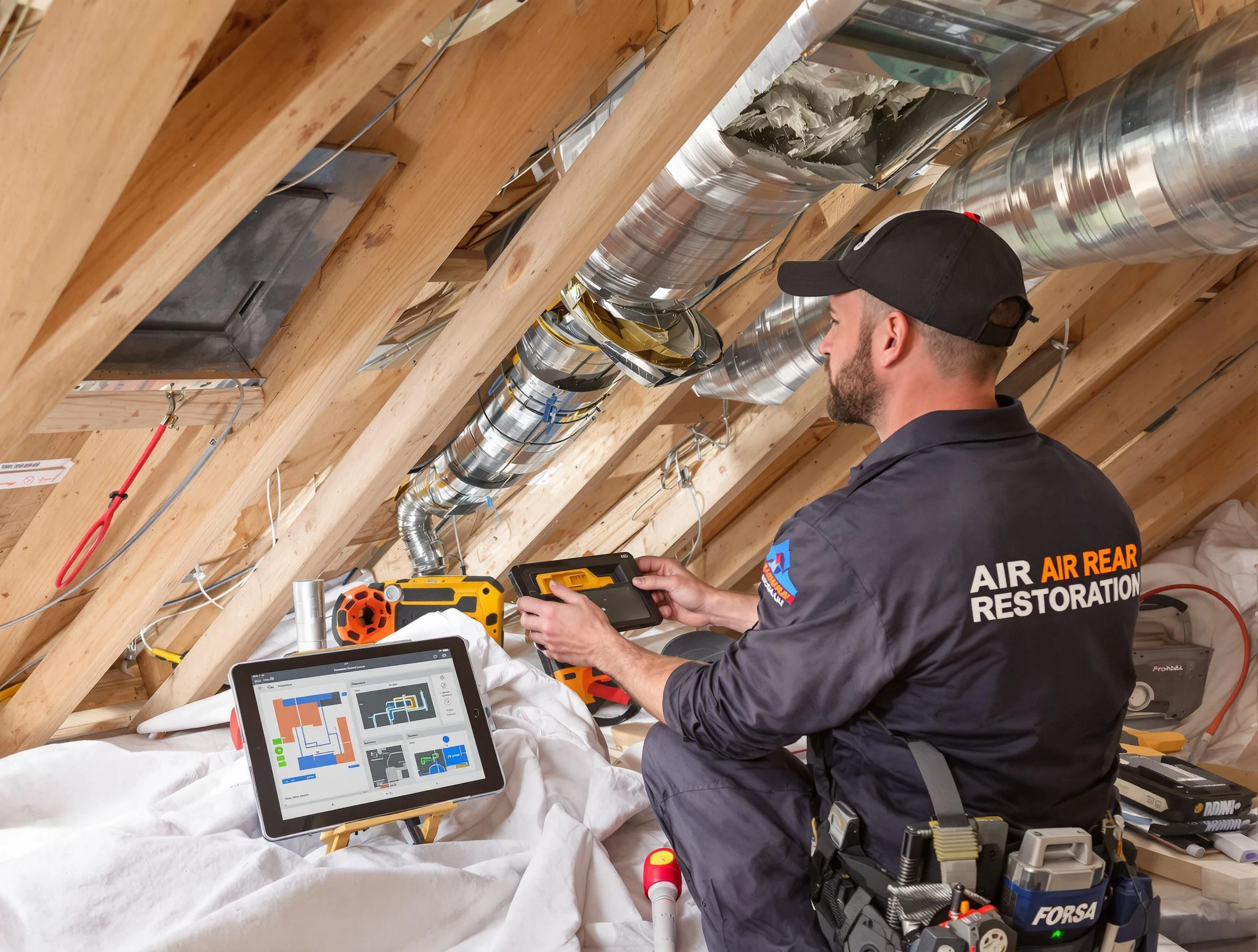 Fairview Air Duct Cleaning technician performing precise duct repair work in Fairview
