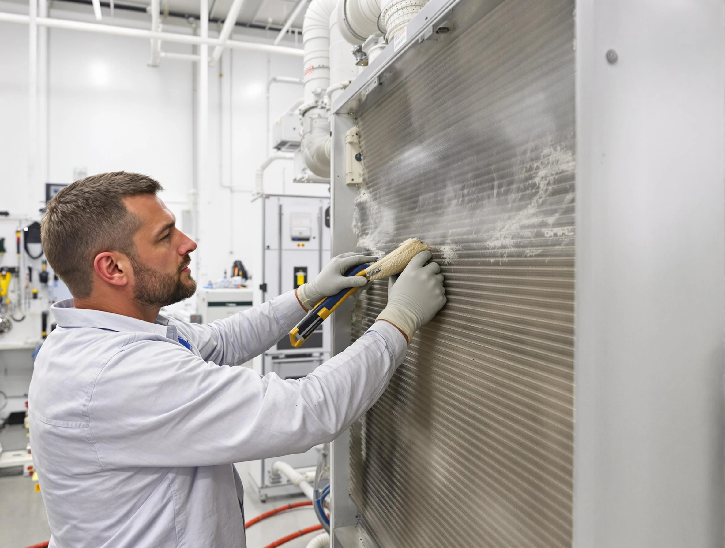 Fairview Air Duct Cleaning technician performing precision commercial coil cleaning at a Fairview business