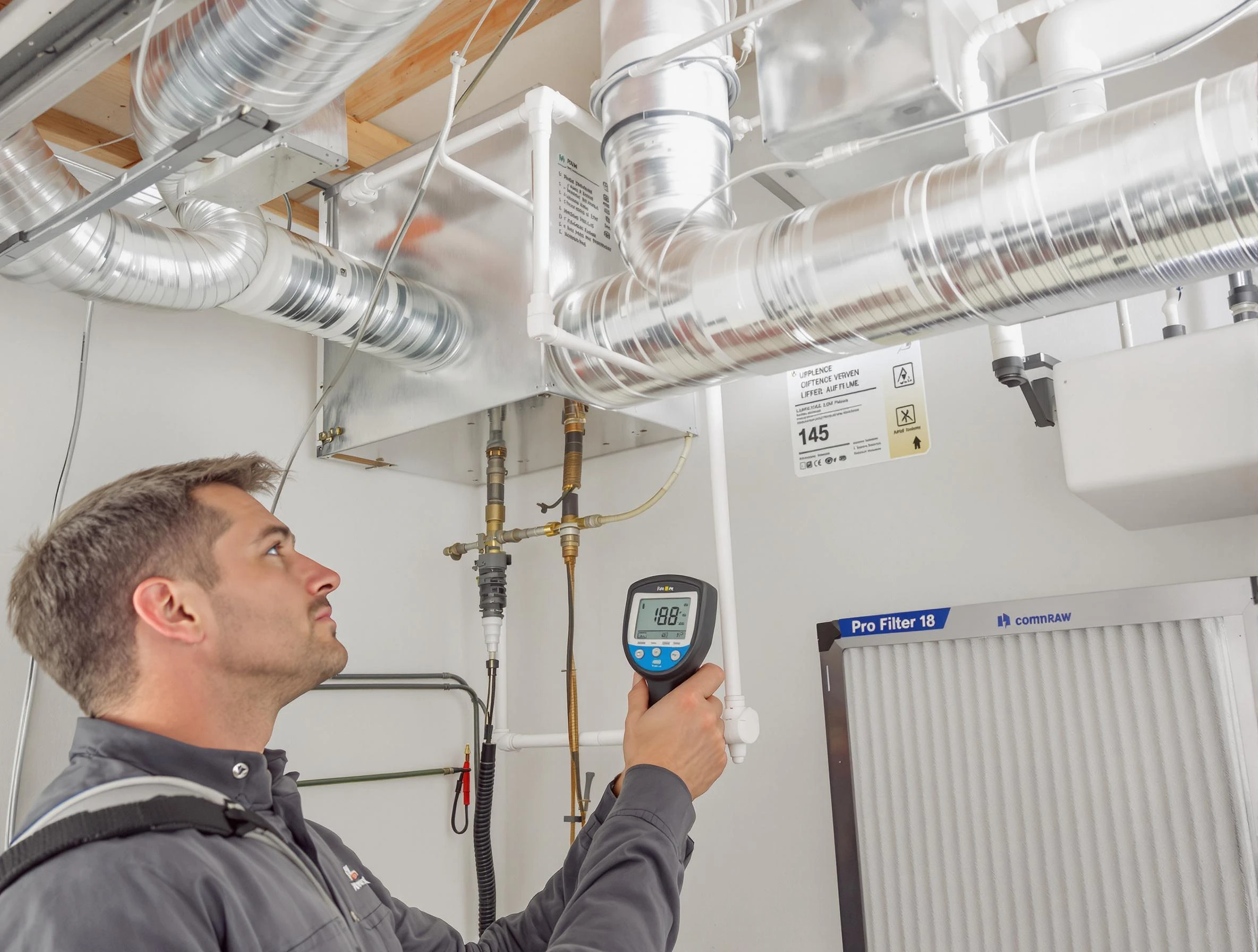 Fairview Air Duct Cleaning expert conducting detailed filter system inspection using diagnostic tools in Fairview