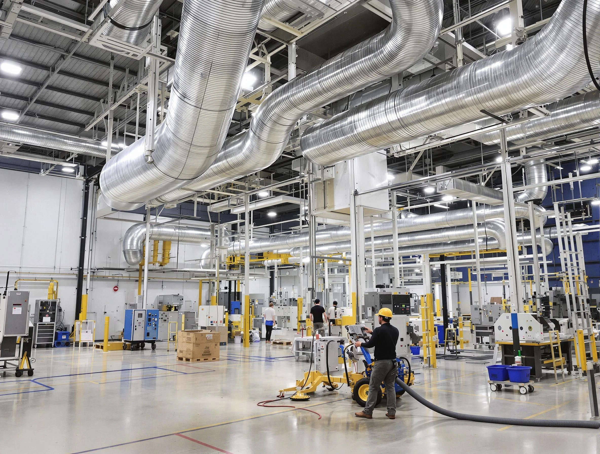 Fairview Air Duct Cleaning team performing comprehensive industrial duct cleaning at a large facility in Fairview